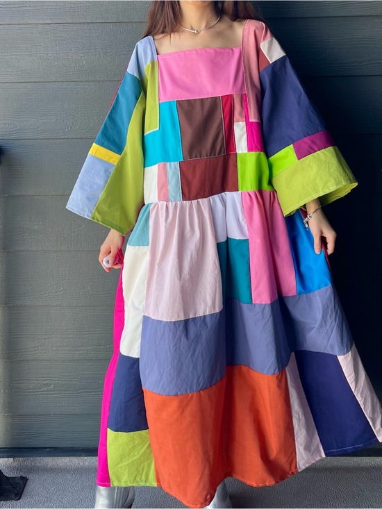 Handmade Dresses & Skirts - Handmade Quilted Patchwork Colorblock Dress SKU 05033